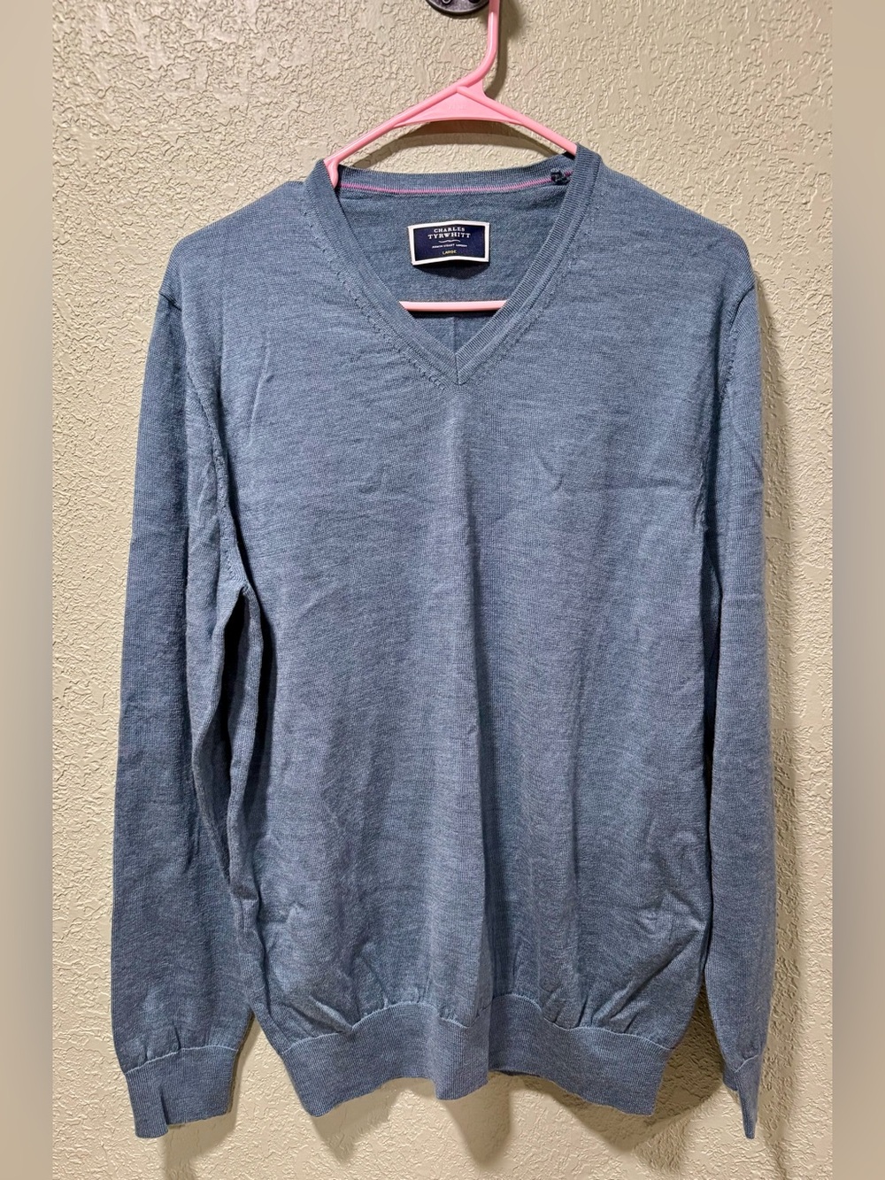 Charles Tyrwhitt Men's Slate Blue V-Neck Sweater Large
